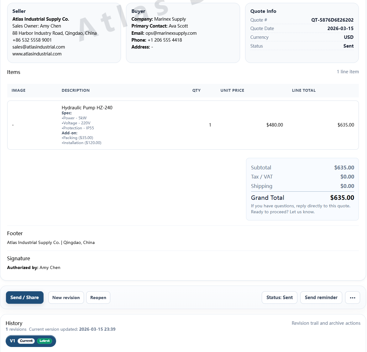 Foreign trade quotation workspace screenshot